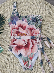 One-Shoulder Floral Sashes One-Piece Swimwear