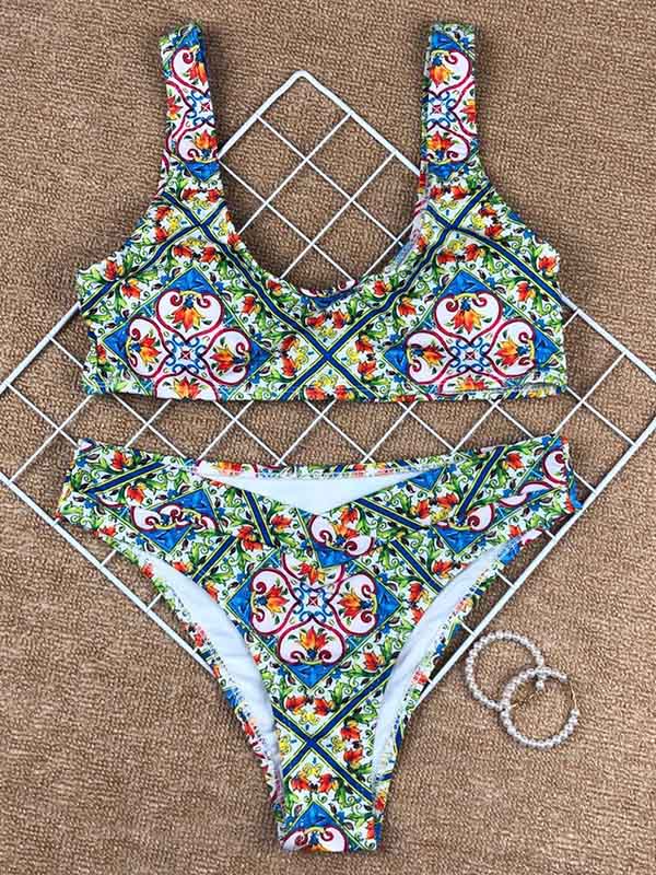 Bikini-Badeanzug mit hoher Taille und Paisley-Print 