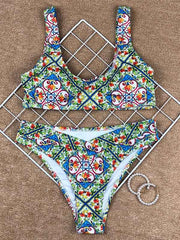 Paisley Print High-Waisted Bikini Swimsuit