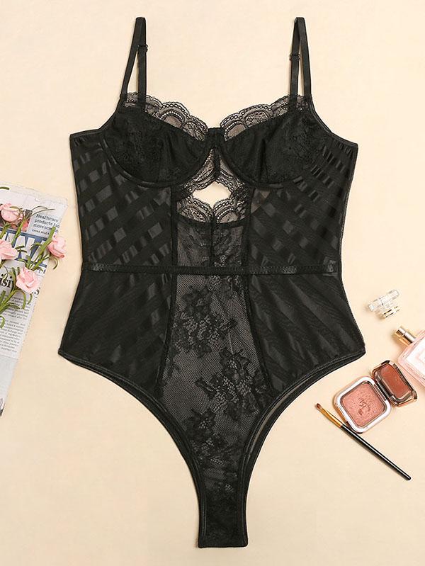 Lace Split-Joint See-Through Bodysuit Lingerie