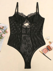 Lace Split-Joint See-Through Bodysuit Lingerie