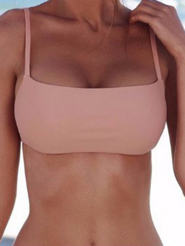 Solid Color Spaghetti-Neck Bandeau Bikini Tops