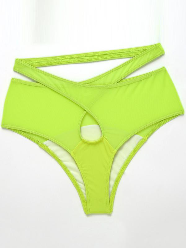 Fluoreszierender Bikini-Badeanzug mit Hohlsaum und Schlitz 