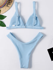 Solid Color Triangles Split Bikini Swimsuit