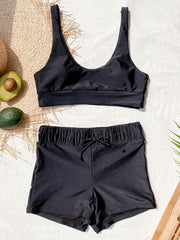 Plain Sleeveless U-Neck Bralette High-Waited Brief Bikini Swimwear