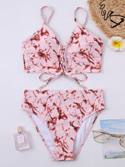 Bikini-Badeanzug mit Batikmuster, Bandage und Schlitz 