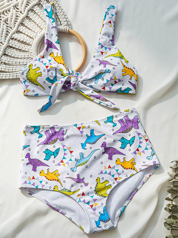 Polychromatic Floral-Print Knotted Split Bikini Swimsuit