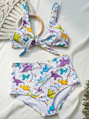 Polychromatic Floral-Print Knotted Split Bikini Swimsuit