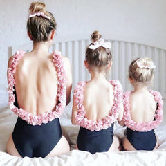 Parent-Child Sleeveless Lace-Up Backless One-Piece Swimwear