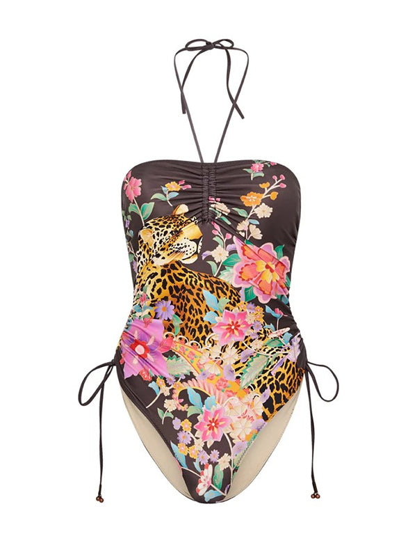 Floral-Print Bandage One-Piece Swimwear