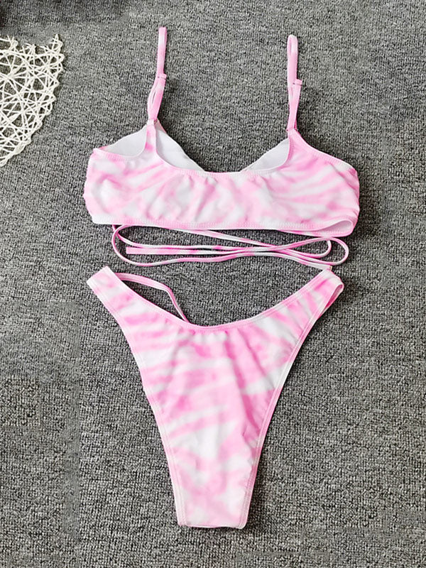 Sexy Cross Bandage Contrast Color Bikinis Swimwear