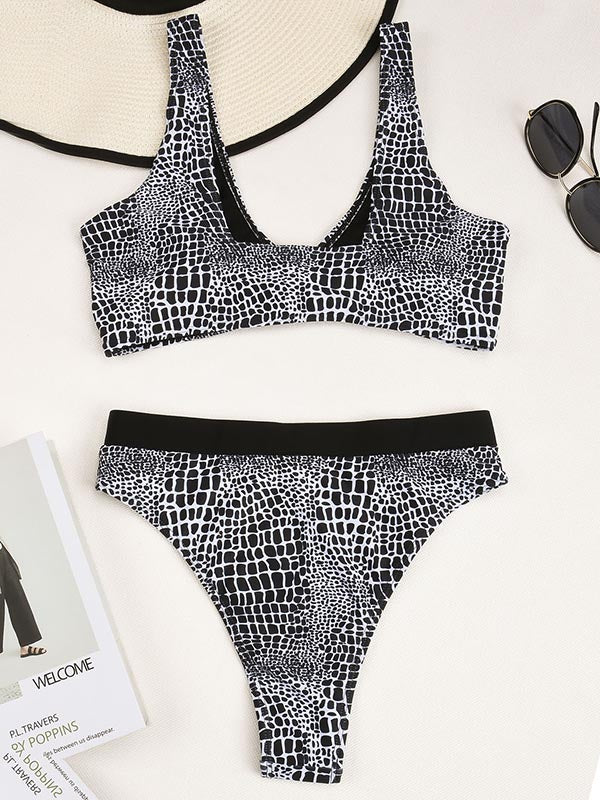 Snake-Print Backless Bralette High-Waisted Bikini Swmwear