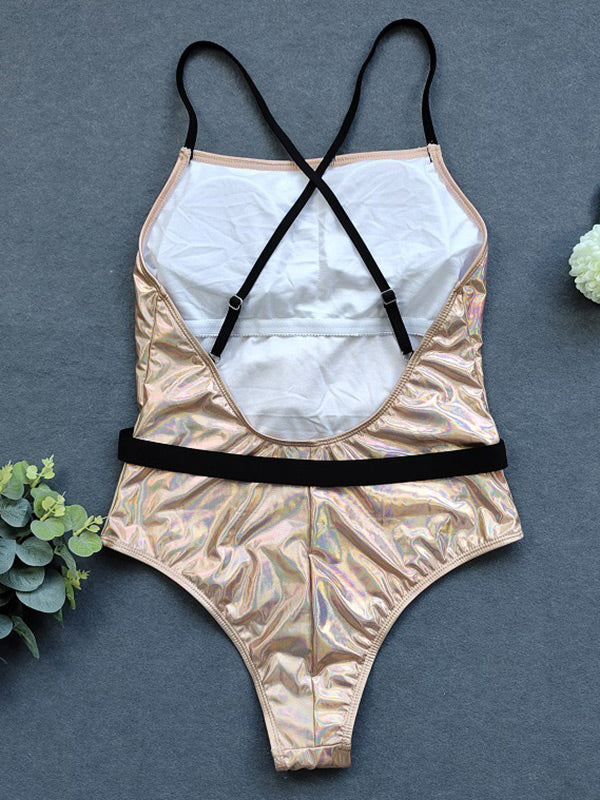 Sequined Split-Joint Sexy Tight One-Piece Swimwear