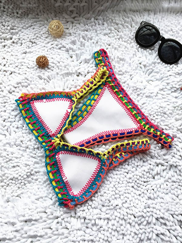 Triangle Patchwork Crochet Neoprene Bikini Swimsuit