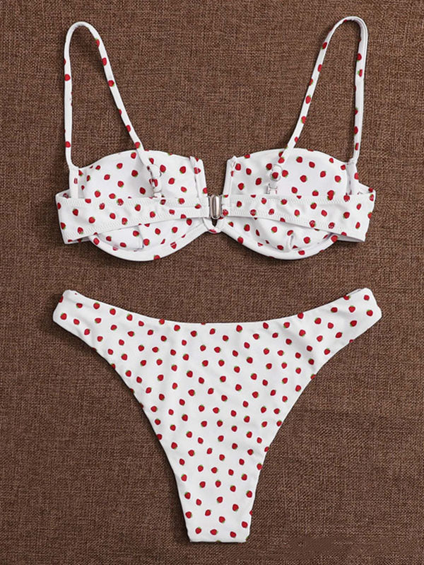 Bikini-Badeanzug mit Schlitz und Bügel mit Blumenmuster 