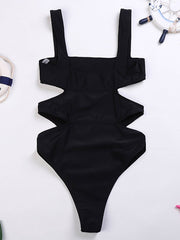 Solid Color Sleeveless Zipper Monokini Swimwear