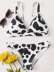 Floral-Print Triangles Backless Split Bikini Swimsuit