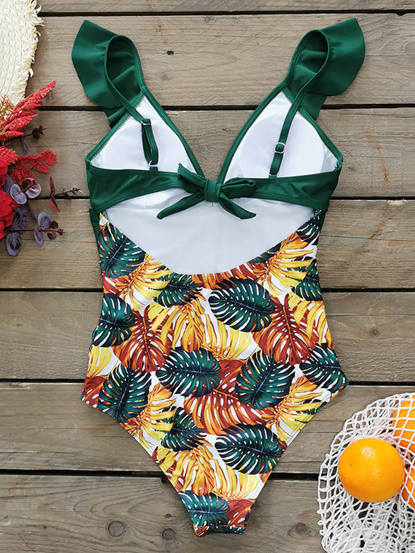 Sleeveless Split-Joint Knotted One-Piece Swimwear