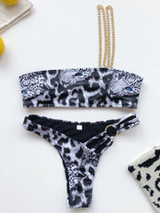 Asymmetric One-Shoulder Embellished Split Bikini Swimsuit