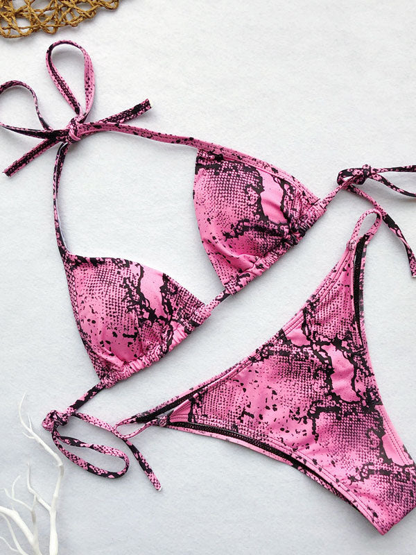 Geschnürtes Scrunch-Bikini-Set mit Schlangenhaut-Print 