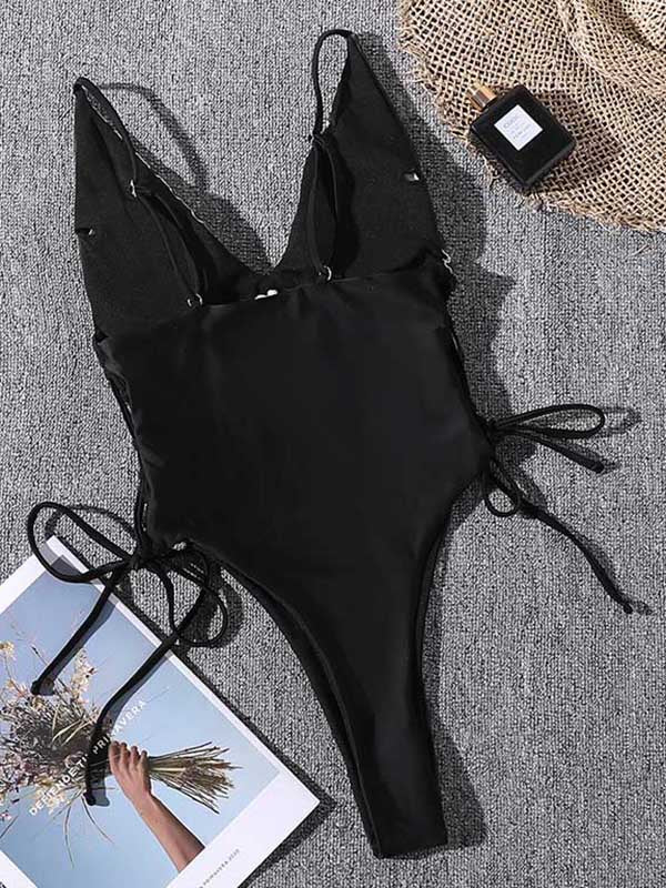 Deep V-Neck Baroque Styles One-Piece Swimwear