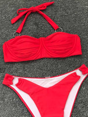 Sexy Bikini-Badeanzug mit gefaltetem Metallring 