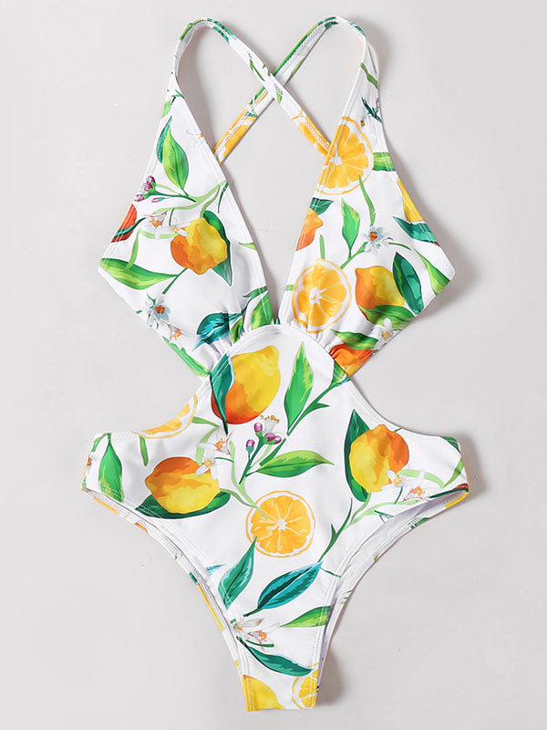 Monokini V-Neck Belly-Hollowed One-Piece Swimwear