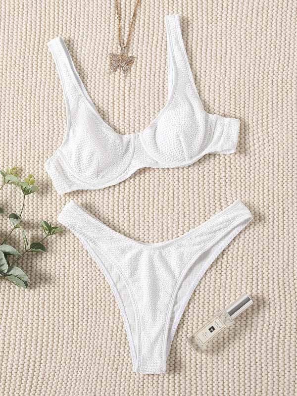 Plain Sleeveless Padded Underwired Bralette Hipster Bikini Swimwear