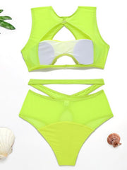 Fluorescent Hollow Split-Joint Split Bikini Swimsuit