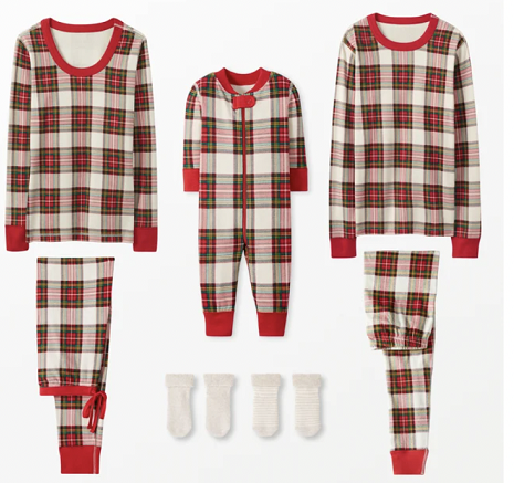 Passendes Familien-Pyjama-Set mit Schottenmuster in verschiedenen Farben (mit Hundekleidung)