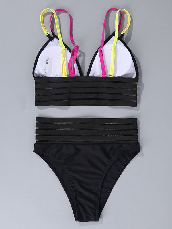 Solid Color Underwired Triangles High-Waisted Simple Bikini Swimwear