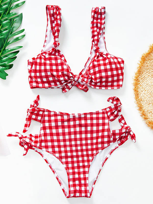 Polka-Dot Bowknot Split Bikini Swimsuit