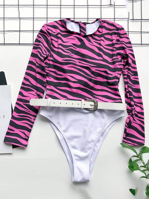 Zebra Print Split-Joint Belted Wetsuit