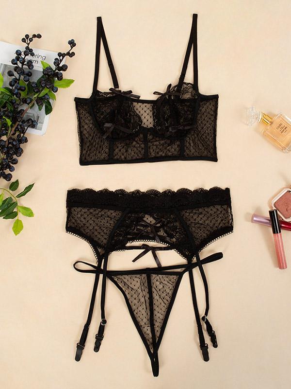 Lace Bow Split-Joint Three-Piece Set Lingerie