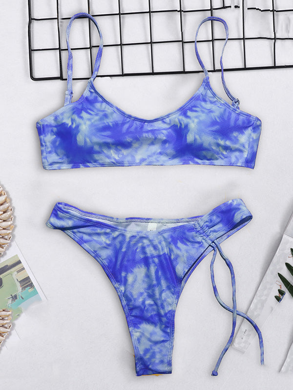 Tie-Dyed Gradient  Spaghetti-Neck Split Bikini Swimsuit