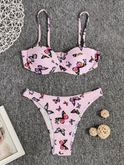 Floral-Print Underwired Bandeau Split Bikini Swimsuit