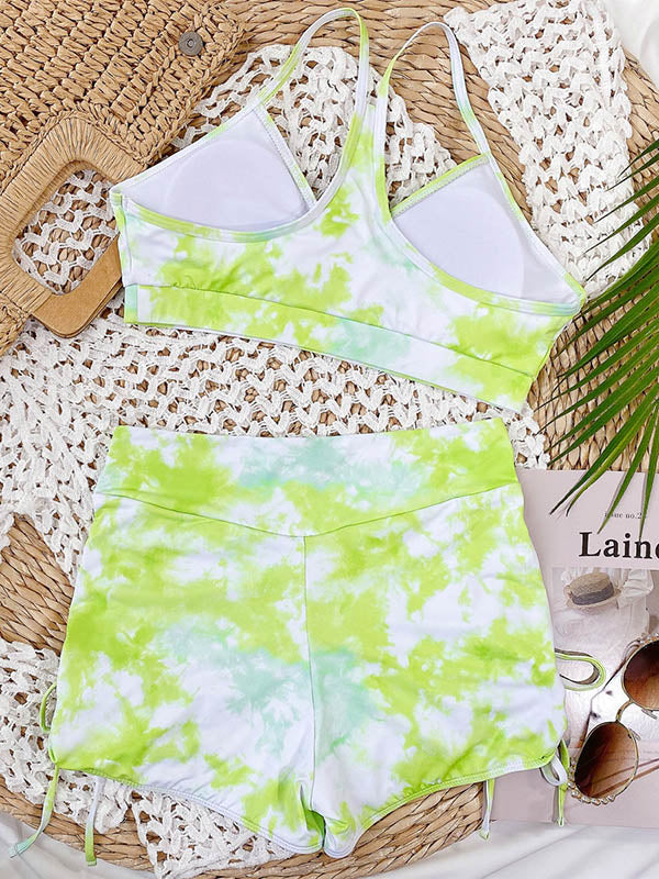 Blooming Gradient Drawstring Boxer Split Swimsuit