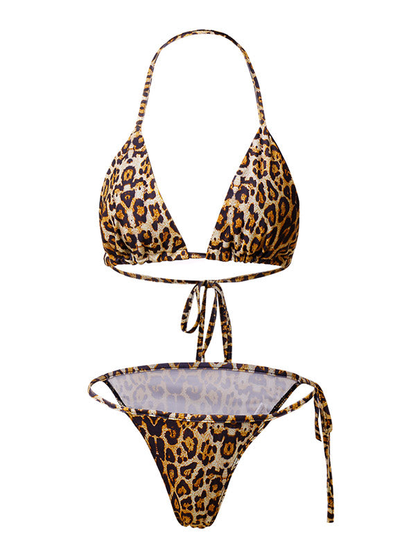 Sexy Snake-Print Split Bikini Swimsuit+Cover-Ups Three-Piece Set