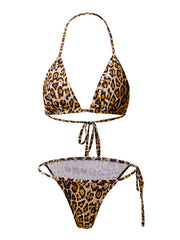 Sexy Snake-Print Split Bikini Swimsuit+Cover-Ups Three-Piece Set