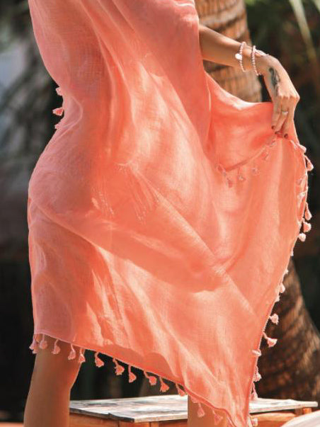 Tasseled Solid Sun Protection Cover-Up Swimwear