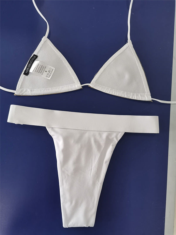 Gorgeous Embellished Shining Split-Joint Split Bikini Swimsuit