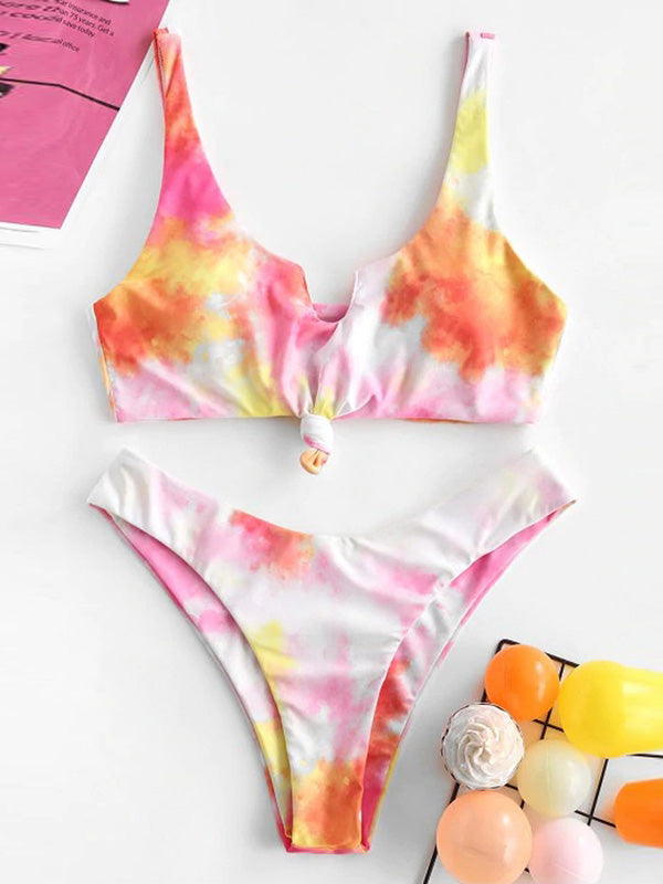 Gradient Tankini Square-Neck Split Bikini Swimsuit