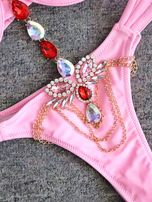 Gorgeous Embellished Halterneck Underwired Brazilian Bikini Swimwear