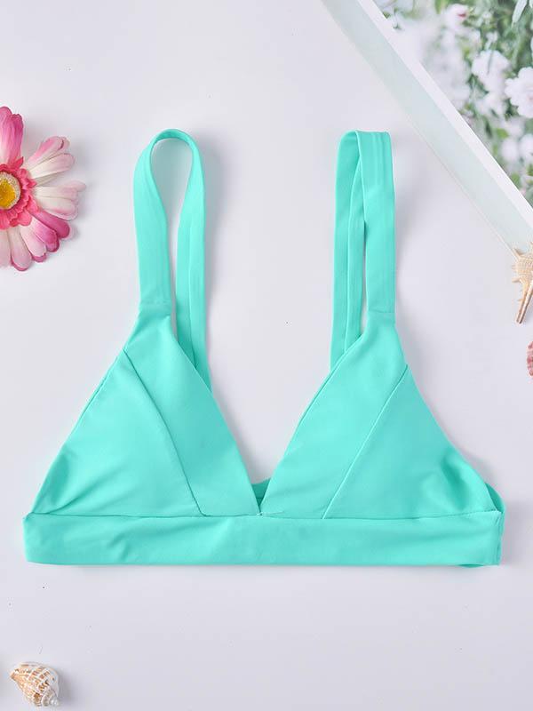 Solid Color Deep V-Neck Bikini Top Swimwear