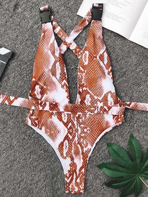 Sexy Snake-Print One-Piece Swimsuit