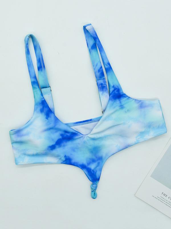 Tie-Dyed Gradient V-Neck Split Bikini Swimsuit