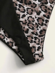 Leopard Print Split-Joint U-Neck Split Bikini Swimsuit