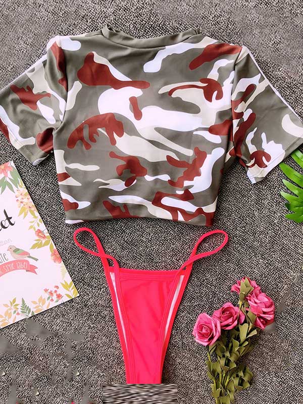 Sports Half Sleeve Split Bikini Swimsuit