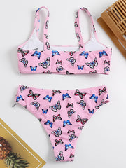 Floral-Print U-Neck Split Bikini Swimsuit