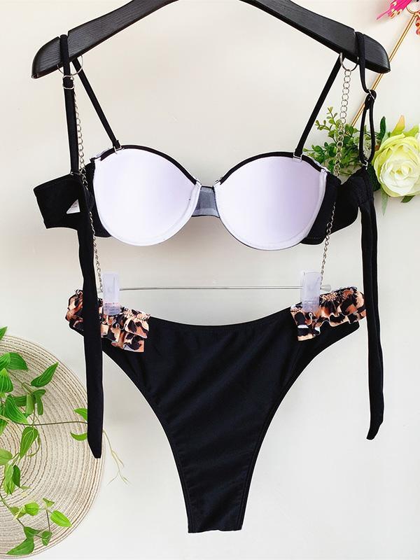 Ruffled Bandeau Underwired Split Bikini Swimsuit